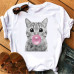 Camiseta Baby Look Gatinho Chiclé  REF: KAM003