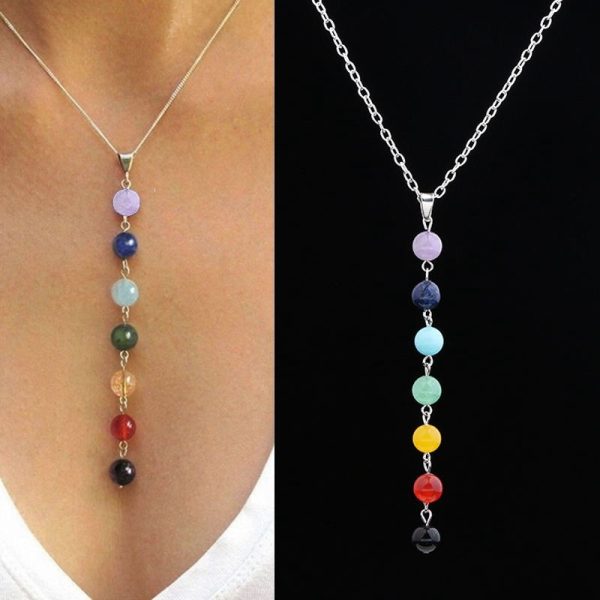 Colar de Contas 7 Chakras de cura com Pedras Naturais  REF:  COL019